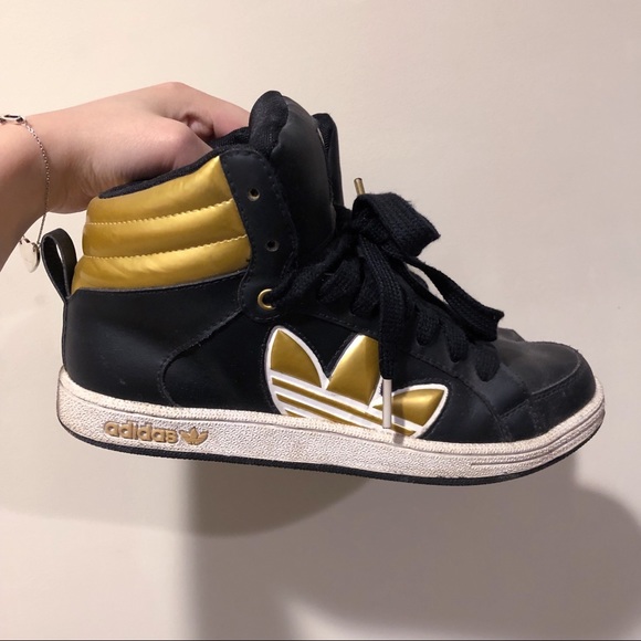 adidas black and gold high tops